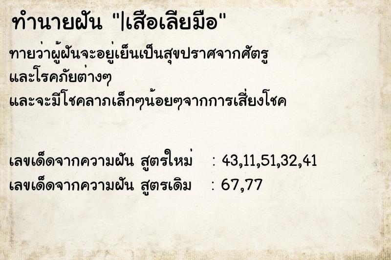 ทำนายฝัน |เสือเลียมือ ทำนายฝัน |เสือเลียมือ